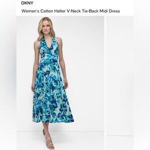 DKNY Blue Floral Halter Midi Dress